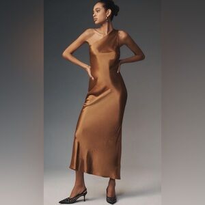 Anthropologie Bronze Satin Dress